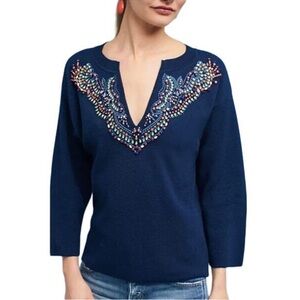 Anthropologie Moth Navy Gemstone Sweater